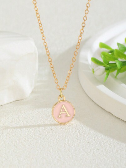 5colors Classic Fashion Small Delicate Initial Letter Detail Round Pendant Necklace For Kids Popular Party Street Summer Beach Vacation Jewelry For Daily Life