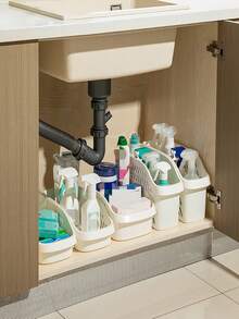 1pc Cabinet Under Sink Mesh Storage Basket Organizer For Kitchen - White - View 10