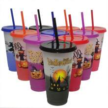 10packs 24oz Color Changing Cups With Lids And Straws, 710ml Plastic Tumblers Cup Bulk Trick Or Treat Cups, Reusable Cup Bulk For Favors, Decorations Indoor Home, Ideal Gifts For Birthday Housewarming Christmas