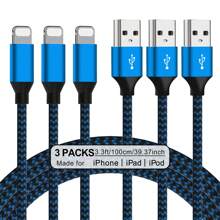 3Pcs/1Pc IPhone Charger Car Carplay Cable, Nylon Braided 10/6/3FT Lightning Cable Fast Charging High Speed Data Sync USB Cord Compatible With IPhone 14 13 12 11 Pro Max XS XR X 8 7 6S 6 Plus SE