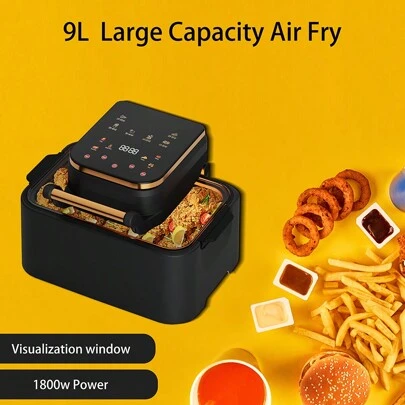 9.6-QT XL Large Capacity, Digital Air Fry Countertop Oven With 8-In-1 Functionality, Bake,Roast,Reheat,Visualization Window,Power Outage Protection & Low-Noise, Nonstick And Dishwasher Safe Basket,(Black,US Plug)