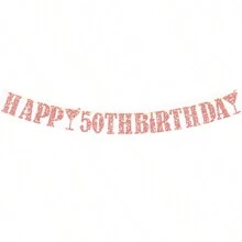 1pc 18/21/30/40/50/60 Rose Gold/Golden/Black/Champagne Glitter Happy Birthday Banner, Anniversary Party Decoration, Rose Gold Champagne Bottle Party Decoration,Christmas