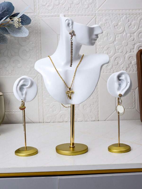 1pc White European Style Resin Mannequin Necklace Holder Stand Earring Display Stand, Can Be Used As Home Decoration Valentine Day Back To School