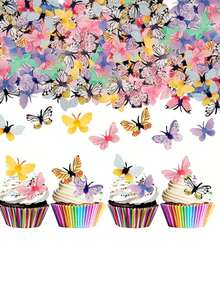 72pcs, Colorful Edible Butterfly Cake Toppers For Weddings, Birthdays -Wafer Paper Cupcake Decorations For Food Decoration And Party Supplies - Multicolor - View 9