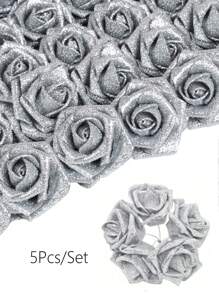 10pcs Or 5pcs/Pack Glitter Roses Golden Artificial Rose Flower, Glitter Flowers Foam Rose With Stem For DIY Wedding Bridal Bouquet Home Party Decoration, Halloween Decor, Home Decor, Valentine Day, Gift Gifts Birthday Graduation