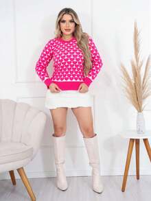 Women's Long Sleeve Knit With Heart Cover - Hồng - Xem 4