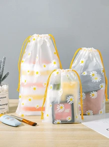 1个/5个装 便携式磨砂衣物抽绳收纳袋 透明防水防尘旅行收纳袋 小雏菊塑料整理袋 完美的旅行鞋袋，适合旅行、外出、露营、居家、浴室等场合，防水袋，夏秋必备，学习用品，返校鞋袋 旅行整理袋 抽绳鞋袋 鞋套 男女通用 收纳袋 旅行必备 邮轮必备 度假必备