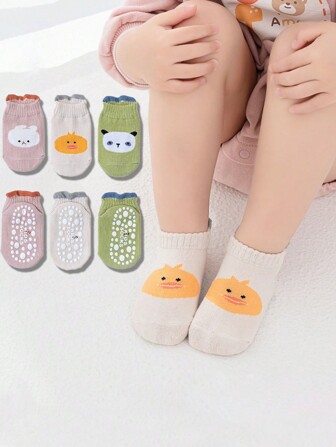 3 双婴儿可爱动物图案防滑地板袜适合幼儿日常穿着
