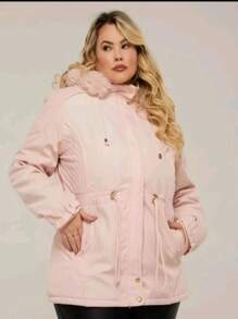 WOMEN'S PLUZ SIZE TWILL OVERCOAT PARK WITH PLUSH LINING - Rusty Rose - View 1