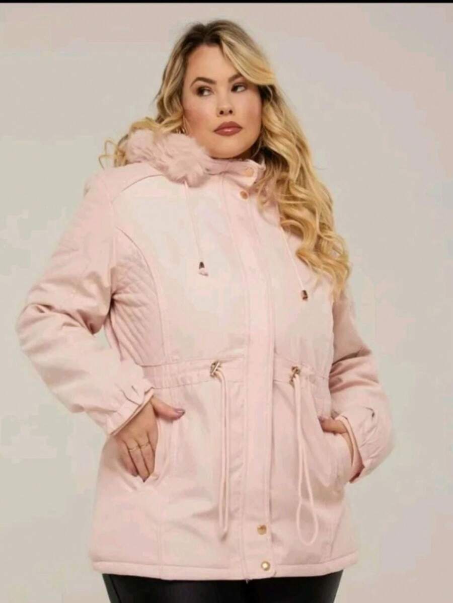 WOMEN'S PLUZ SIZE TWILL OVERCOAT PARK WITH PLUSH LINING - Rusty Rose - View 1