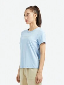 TECTOP 女士短款 T 恤速干袖领运动健身速干修身高性能运动 GMY - 淺藍色 - 查看 5