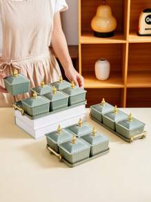 1 Set Snack Plate Tray Set, Snack, Candy, Dried Fruit, Cookie Storage Set, Wedding & Holiday Decorative Tray Set - Beige - View 7