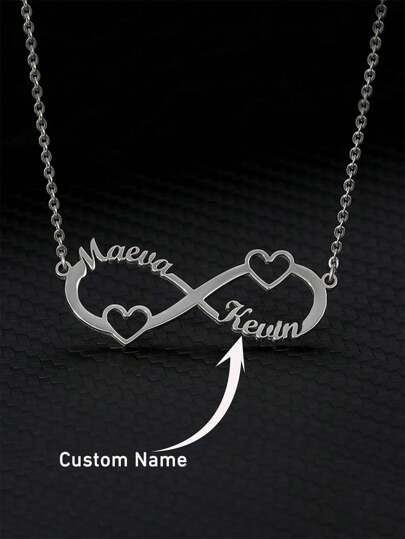 Collar de infinito con doble nombre personalizado para mujer y hombre, joyería de acero inoxidable con colgante de corazón con dos nombres, collar de gargantilla hecho a mano personalizado, regalo de aniversario y Día de San Valentín para novio y novia, oro, plata, elegante, moda de otoño, casual, dinero antiguo, mamá de fútbol, lindos, personalizados, para uso diario, para baile de graduación, para el Día de San Valentín