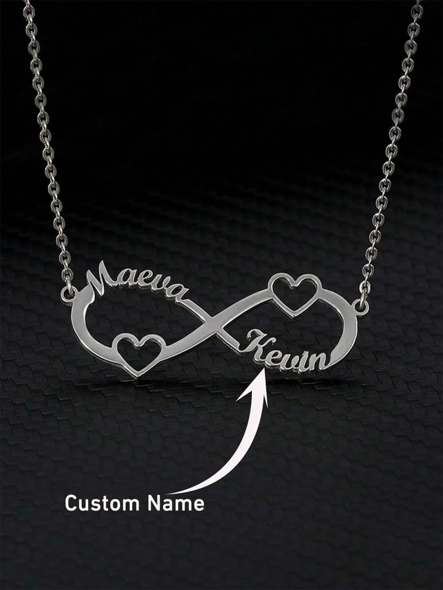 Customized Couples Necklace With Infinity Symbol, Stainless Steel Material, Double Name Heart Pendant, Silver Handmade Necklace, Anniversary, Valentine's Day Gift For Boyfriend, Girlfriend - Love Infinite Gold - View 1