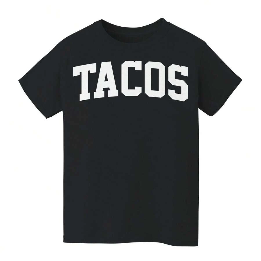 Nearly There Tacos Text Kids Tween Boy Graphic Cotton Short-Sleeve T-Shirt - Black - View 1