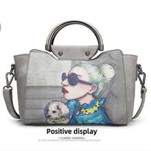 Women's Portrait Printed Handbag Korean Version One Shoulder Crossbody Bag Minimalist And Fashionable Portable Small Bag - Grey - View 1