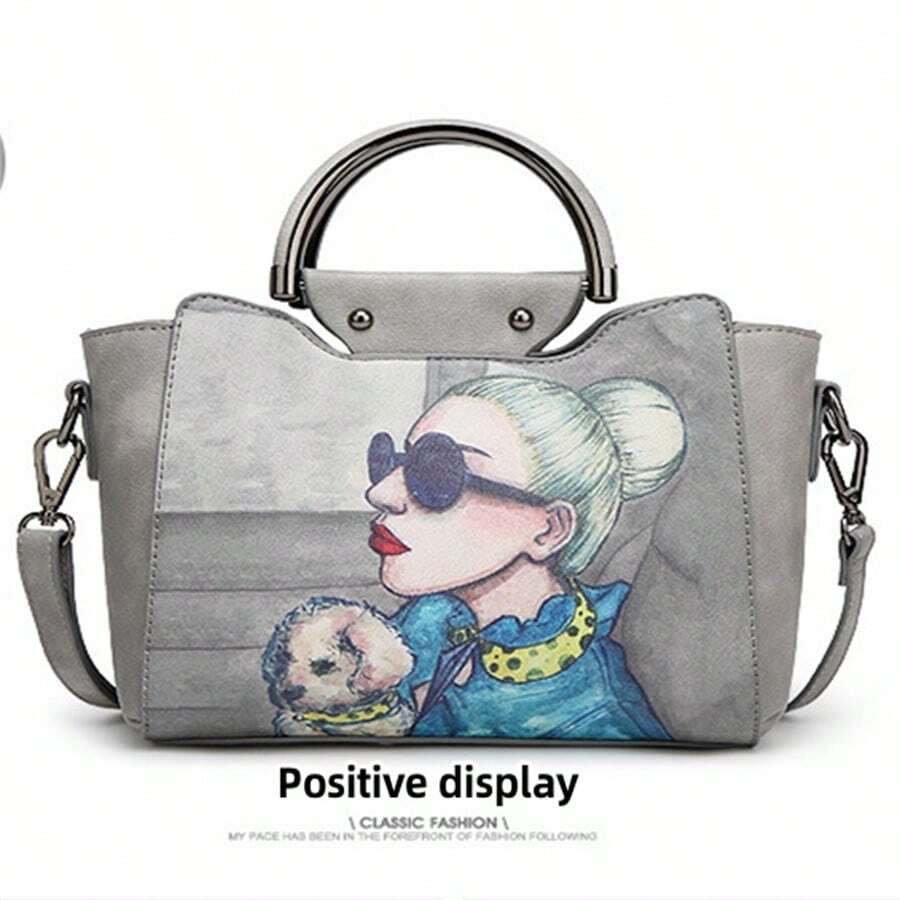 Women's Portrait Printed Handbag Korean Version One Shoulder Crossbody Bag Minimalist And Fashionable Portable Small Bag - Grey - View 1