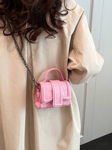 Bolso de mano cruzado mini de alta calidad para mujer con cadena de metal versátil y diseño inusual de lujo ligero al estilo coreano de moda - Rosa - Ver 3