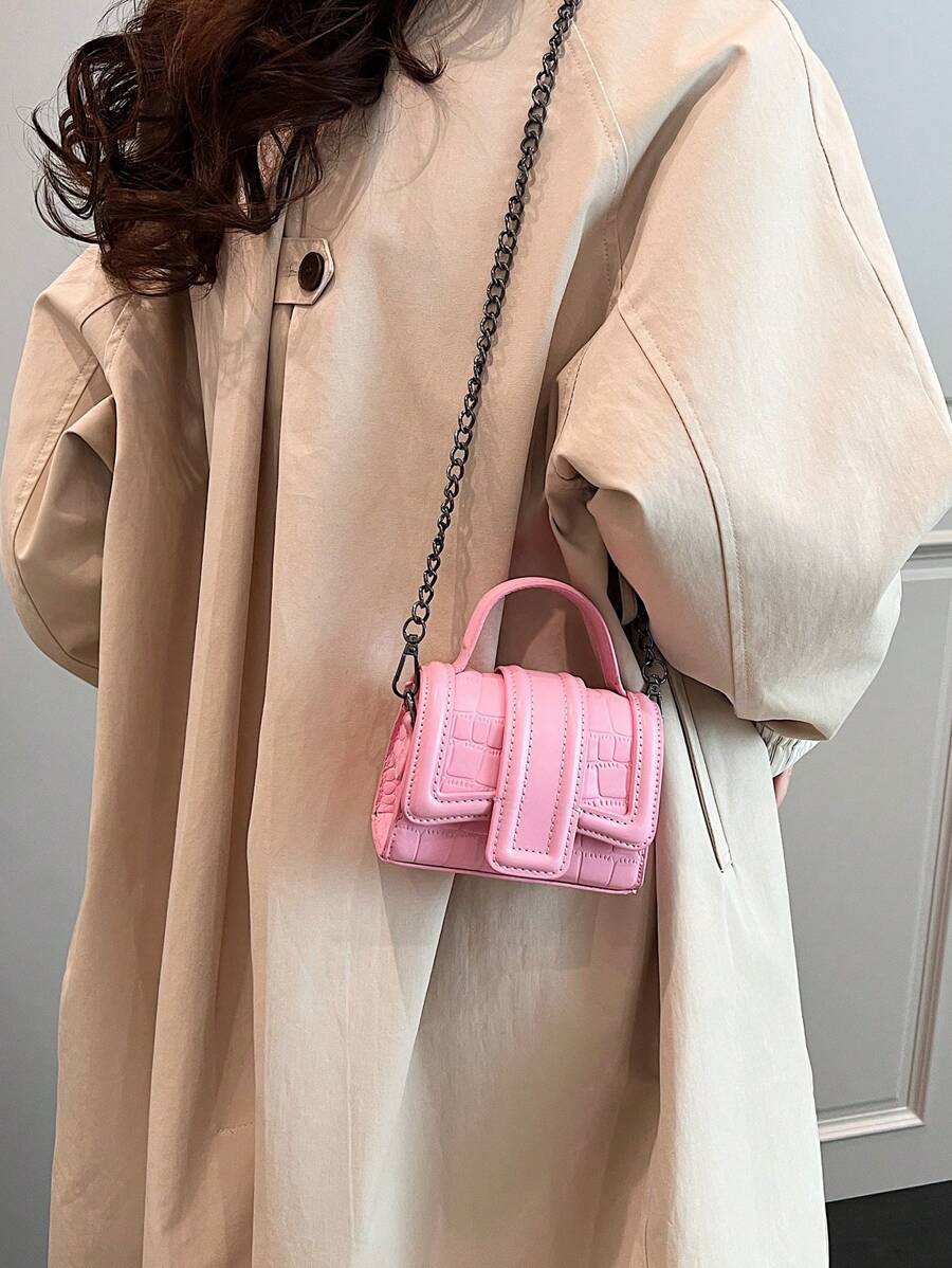 Bolso de mano cruzado mini de alta calidad para mujer con cadena de metal versátil y diseño inusual de lujo ligero al estilo coreano de moda - Rosa - Ver 1