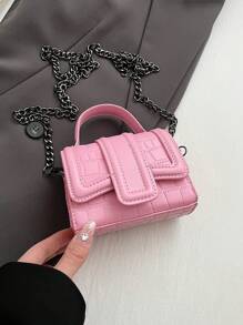 Bolso de mano cruzado mini de alta calidad para mujer con cadena de metal versátil y diseño inusual de lujo ligero al estilo coreano de moda - Rosa - Ver 6