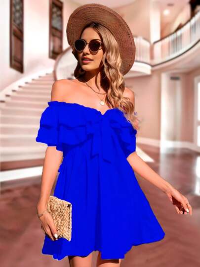 Vestido sexy con holanes campesino corto para mujer