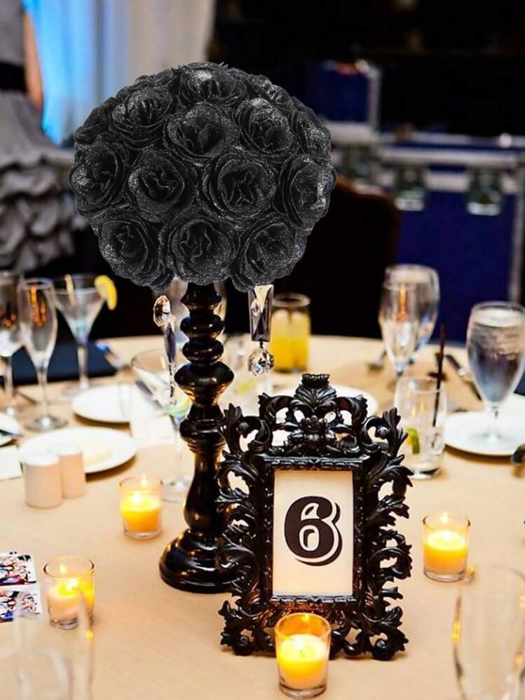 MEHELANY 20個 2.76インチ グリッターローズブーケ、DIY人工グリッター花ブーケ、工花、フェイクローズ、永遠に輝く人工ローズブーケ、記念日、婚約、結婚式のギフト、ホームデコレーション、オフィス、キッチンデコレーション、パーティーデコレーション、ルームデコレーション、バレンタインデー、母の日、ガールフレンド、母、女性への誕生日ギフトに最適(ラッピングペーパー付き) - ブラック - 見る 5