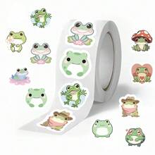 500 piezas Pegatina de enrollado de rana, pegatina de hornear, pegatina creativa de texto lindo, pegatina de taza de postre y té con leche, etiqueta para comida para llevar, pegatina de sellado - Multicolor - Ver 1