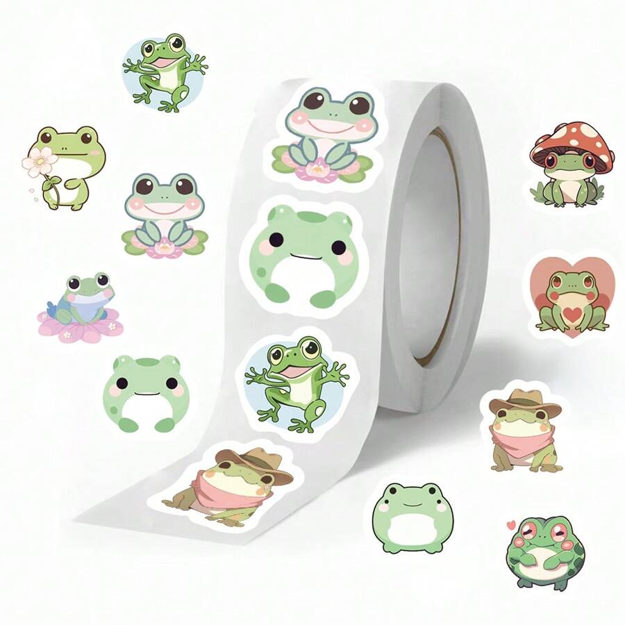 500 piezas Pegatina de enrollado de rana, pegatina de hornear, pegatina creativa de texto lindo, pegatina de taza de postre y té con leche, etiqueta para comida para llevar, pegatina de sellado - Multicolor - Ver 1