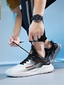 男女款休闲针织跑鞋，厚底加高，时尚韩式情侣设计 - 黑與白 - 查看 6