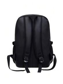 Color Block PU Leather Backpack, Casual Travel Bag, Student Schoolbag, 15.6-Inch Laptop Backpack, Black School Backpack Students Book Bag Cartoon Print Camouflage Fashion Leisure Print Backpack Black Bag Hiking Multi-Functional Outdoor Back To School Beach Valentine Gifts Vintage Laptop Case The Sporty Life Vacation Gift Bag Pack Backpacks Travel Must Haves Large Bag Spring Vintage Bags School Supplies Laptop Bag Office Bag - Black - View 4