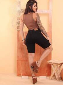 Premium Women's Bermuda Jeans Shorts - màu đen - Xem 4