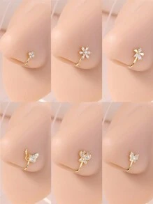 KARYOKO 1 件装人造鼻环非穿孔镶嵌方晶锆石夹式鼻环花蝴蝶形鼻环假鼻环女士银色金色情人节、妈妈、母亲、母亲节、礼物 - 金色 - 查看 1
