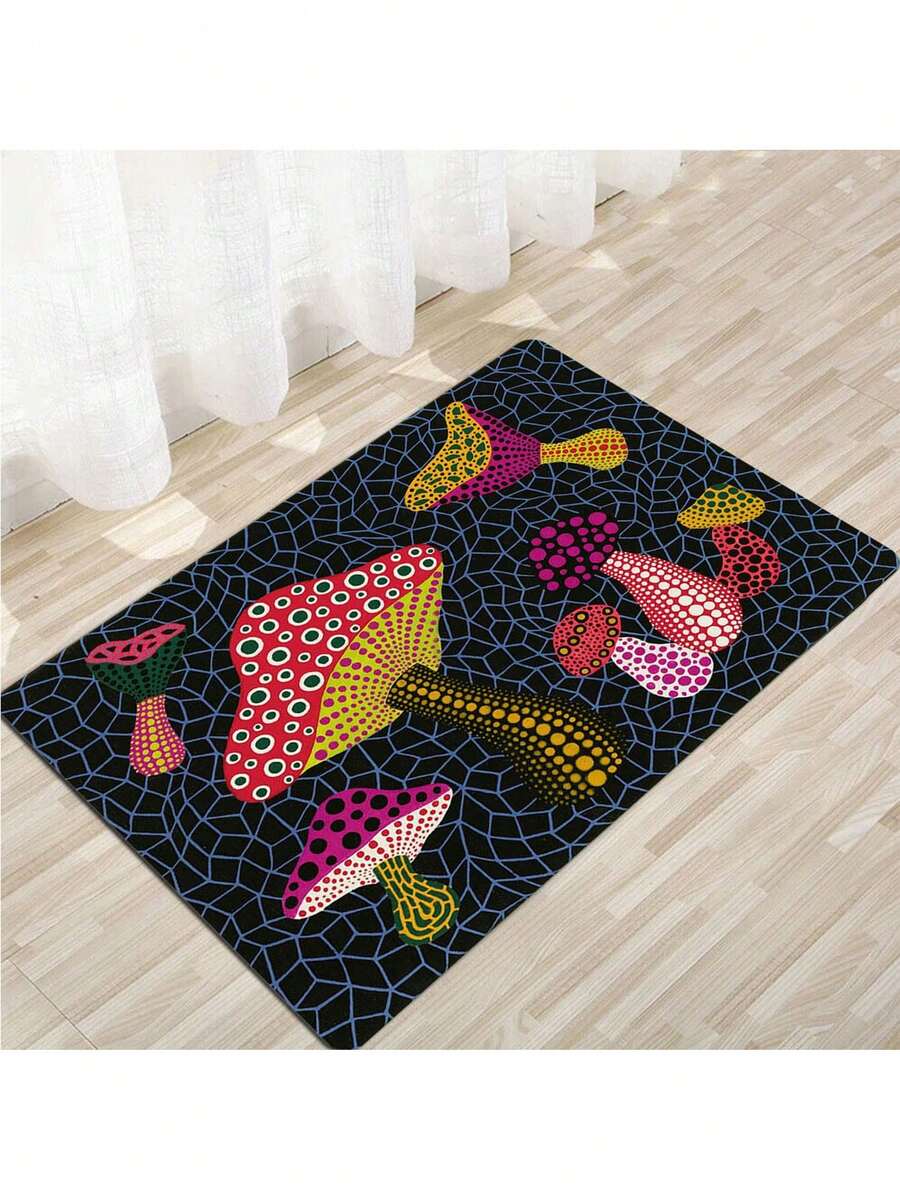 1 pièce Paillasson minimaliste moderne à motif de champignon à pois pour salon et chambre à coucher, tapis antidérapant et absorbant pour l'entrée et la cuisine