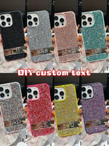 1pc Custom Diamond Black Phone Case, Personalized Rhinestone Lucky Number Letter Design Mobile Phone Cover, Compatible With IPhone 15 Pro Max/S24 Ultra Series - Silver - View 4
