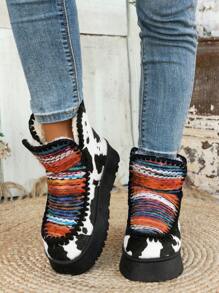 Bohemian Platform Western Cow Print Snow Boots For Women – Stylish And Cozy Winter Footwear