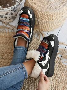 Bohemian Platform Western Cow Print Snow Boots For Women – Stylish And Cozy Winter Footwear