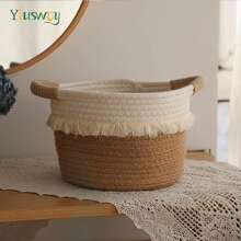 Yiuswoy Coș de depozitare țesut minimalist, coș decorativ în stil boem, coș de depozitare pentru baie, cutie organizator de birou pentru telefon, cosmetice, chei, telecomenzi, potrivit pentru baie, living, dormitor, birou, cămin, decor pentru casă - Multicolor - Vizualizare 9