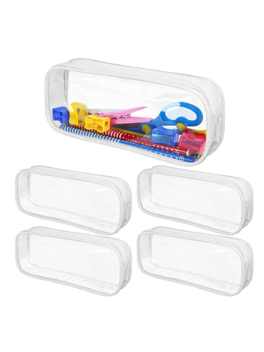 1pc PVC Pencil Case, Transparent Plastic Student Stationery Pouch With Large Capacity, Suitable For Girls INS Style Back To School,Bag - Clear - View 1