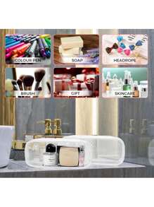 1pc PVC Pencil Case, Transparent Plastic Student Stationery Pouch With Large Capacity, Suitable For Girls INS Style Back To School,Bag - Clear - View 6