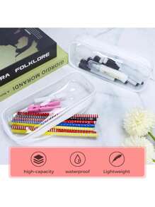 1pc PVC Pencil Case, Transparent Plastic Student Stationery Pouch With Large Capacity, Suitable For Girls INS Style Back To School,Bag - Clear - View 5