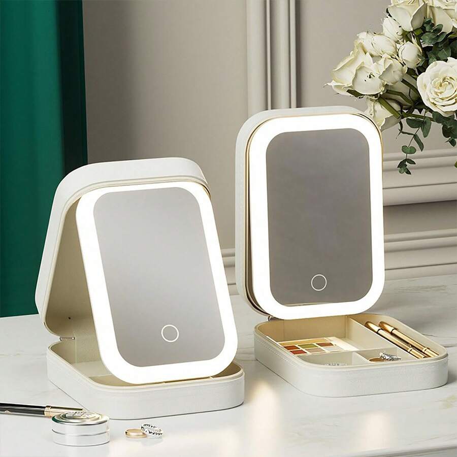 Travel Makeup Case With Lighted Mirror, Partitionable Cosmetic Bag