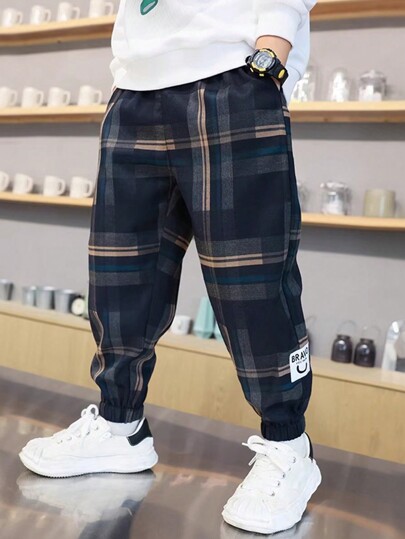 Tween Boys Loose Plaid Casual Pants