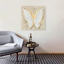 白色天使之翼绘画画布印刷壁画当代艺术品现代家居装饰艺术木质室内裱框挂壁装饰 - 白色 - 查看 4
