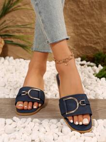 新款女士时尚平底凉鞋，春夏穿搭 - 藏蓝色 - 查看 6