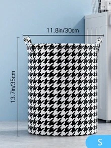 1入千鳥格大容量收納袋，帶手柄的髒衣籃玩具衣物收納籃家用可折疊洗衣袋，髒衣籃可折疊節省空間，洗衣籃家庭防水收納籃時尚格子紋帶手柄適用於家庭和學生宿舍 - 黑與白 - 查看 10