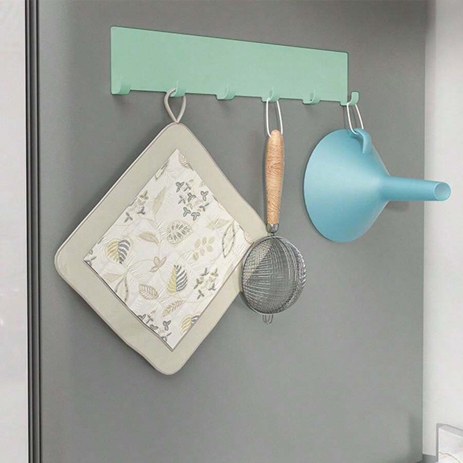 1pc Green Fridge Side Hooks, Screwless WallMounted