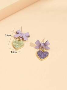 Glitter Detail Heart Drop Earrings - Purple - View 2