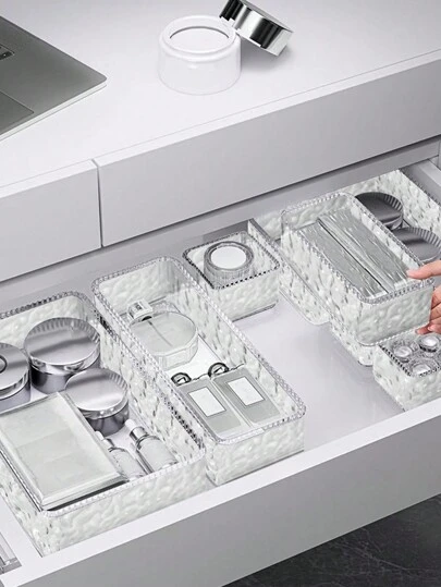 1 件透明抽屉整理器，带分隔板，用于化妆品收纳、梳妆台、护肤品分类、香水收纳盒、口红架、眉笔收纳盒，适用于假日海滩、浴室收纳、卧室收纳，容量大