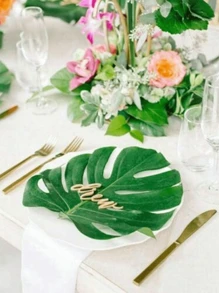 12片/套 人造棕榈叶，适用于夏威夷丛林主题派对、海滩生日派对、桌面和墙面装饰、户外烧烤、绿色植物装饰、返校季、情人节及其他场合。 - 彩色 - 查看 4