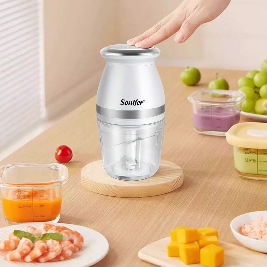 Sonifer多功能電動食品加工機，全銅電機壽命長久，0.6L容量，不銹鋼刀片衛生耐用，可切碎大蒜、洋蔥、辣椒、蔬菜，碾磨肉類 - 查看 1